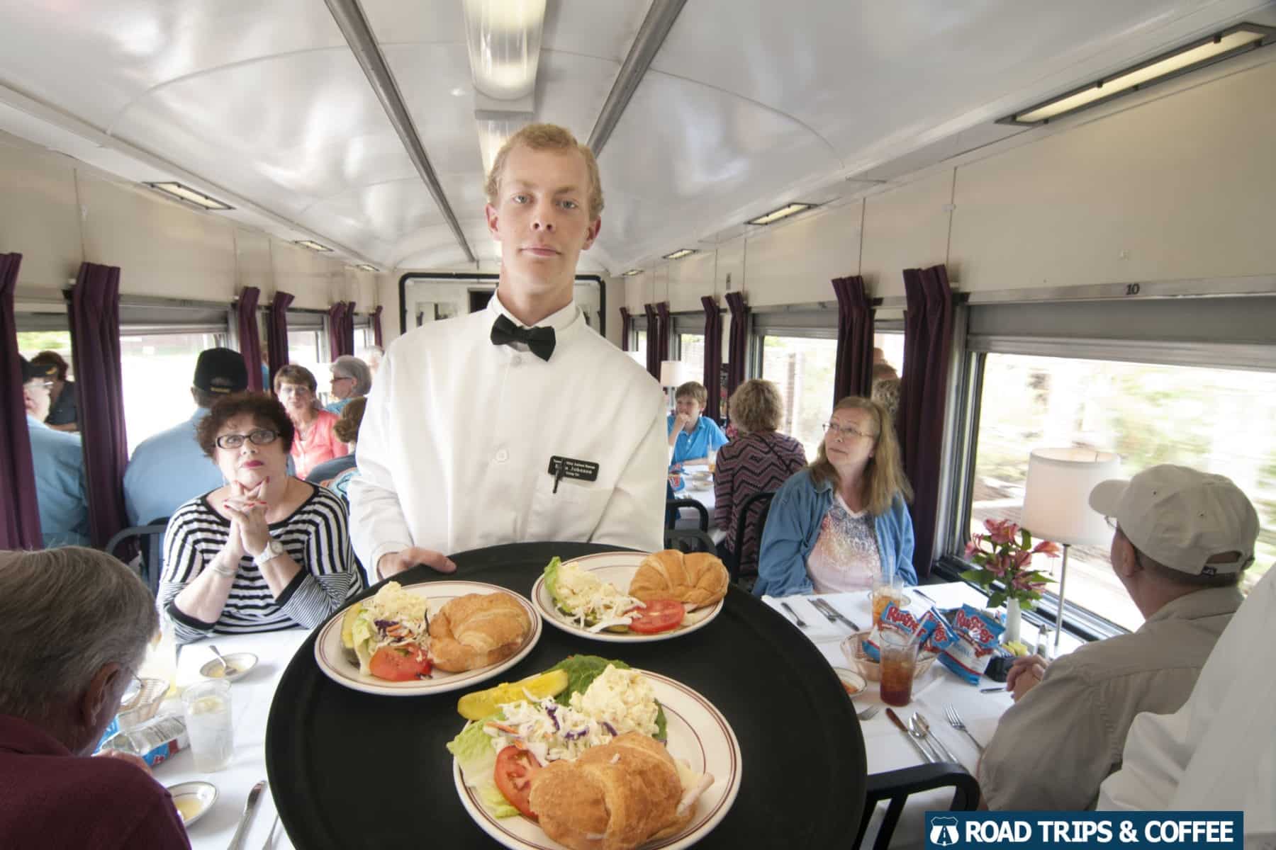 A tray of food during a rain ride with the Tennessee Valley Railroad Museum in Chattanooga, Tennessee