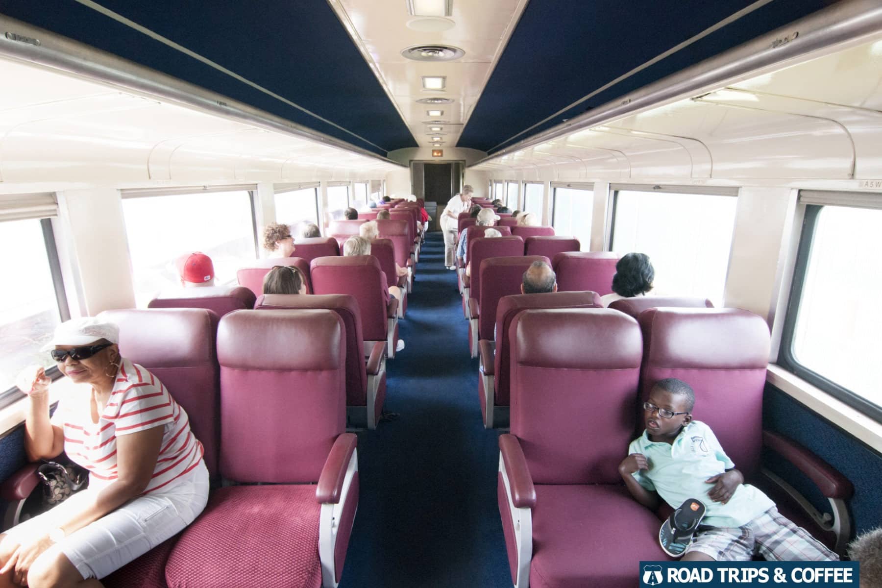 Air conditioning and comfortable seats inside the train cars with the Tennessee Valley Railroad Museum in Chattanooga, Tennessee