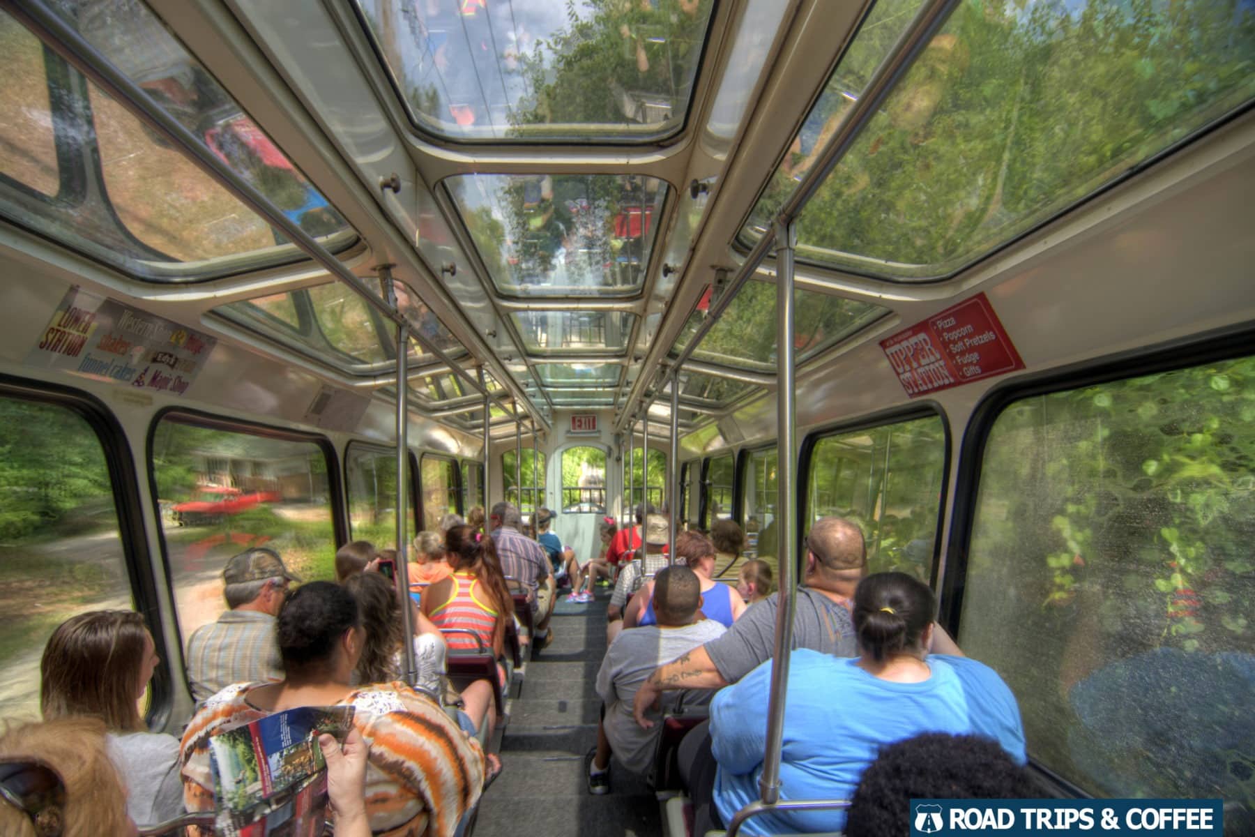 View inside the train car on the Lookout Mountain Incline Railway in Chattanooga, Tennessee