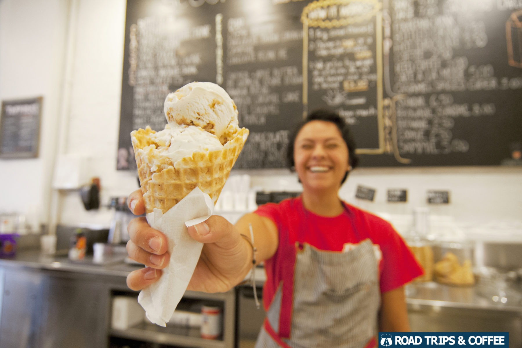 A delicious scoop of ice cream on a homemade cone at Clumpies Ice Cream Company in Chattanooga, Tennessee