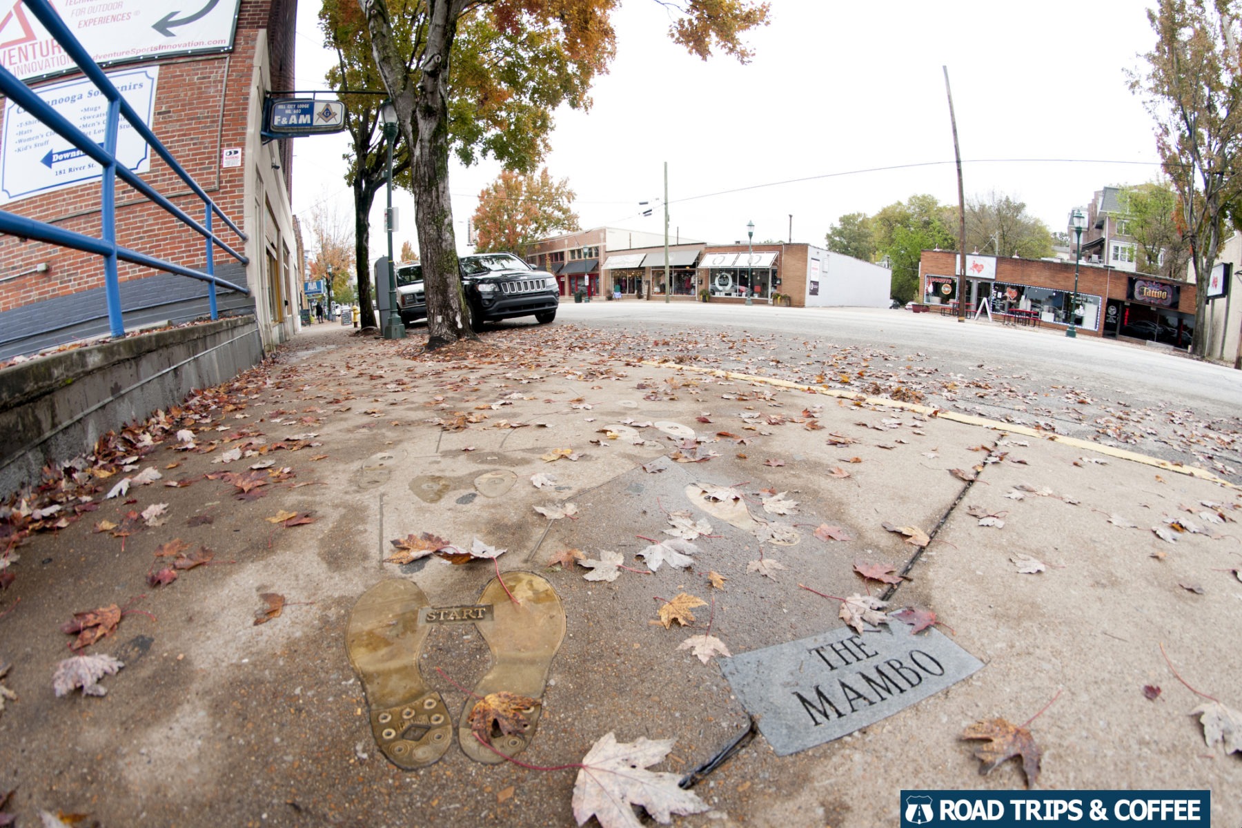 Dance steps to "The Mambo" embedded in the sidewalk of the NorthShore of Chattanooga, Tennessee